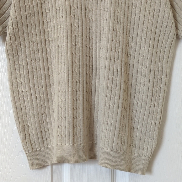 Casual Corner 90's Vintage Cable & Ribbed Knit Short Sleeve Crewneck Top Beige M - Picture 5 of 9
